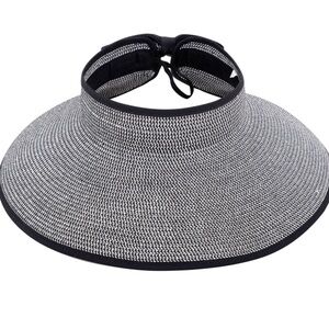 Simplicity Womens Sun Hat Foldable Straw Sun Visor Black/White